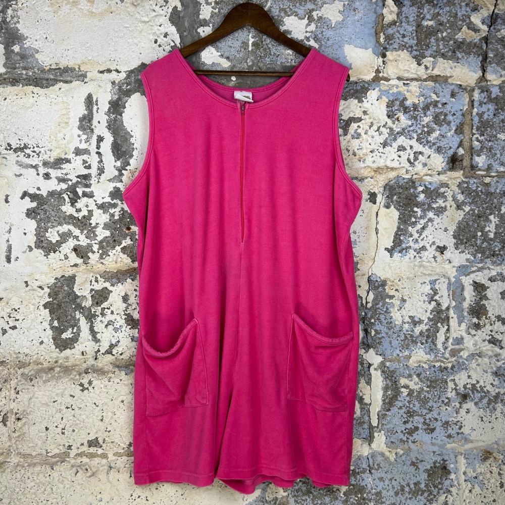 Vintage Collections Etc Terry Cloth Romper Womens Plus Pink Zip Front Pockets 2X